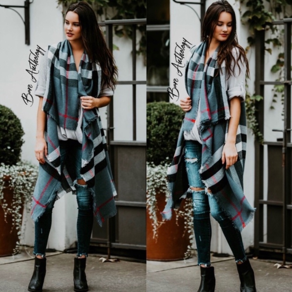 Last One!CHARCOAL PLAID VEST - Picture 2 of 3